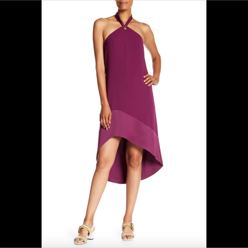 NWT $298 Trina Turk Glow Halter Solid Dress Plum